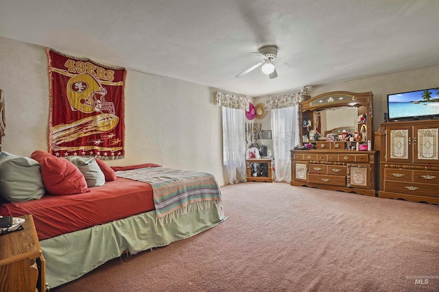 bedroom featuring carpet flooring and ceiling fan