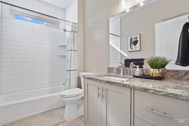129 E 33 S, Burley, ID 83318 - bathroom featuring shower / tub combo with curtain, toilet, tile patterned floors, and vanity