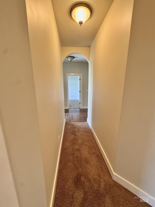 2577 Longbow Dr, Twin Falls, ID 83301 - hall featuring arched walkways, carpet, and a textured ceiling