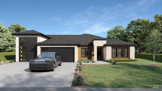 view of front facade featuring a front yard and a garage