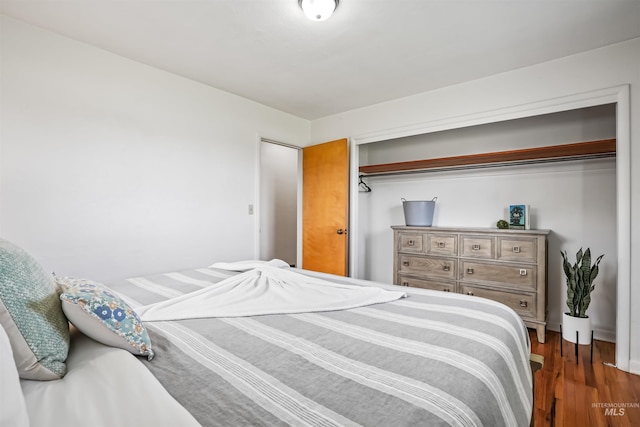 bedroom featuring a closet and dark wood-type flooring