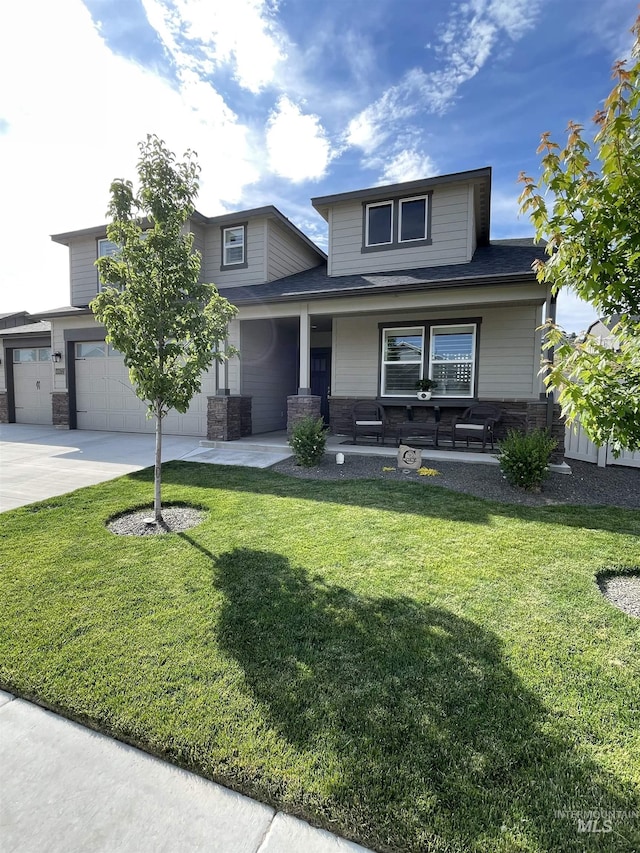 view of front of home with a front lawn and a porch