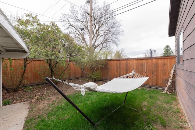 view of yard with a fenced backyard