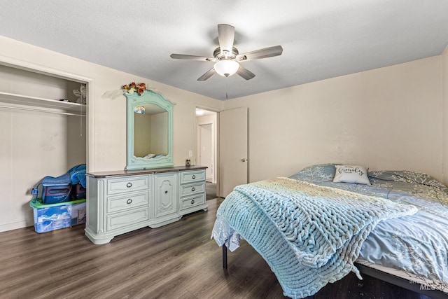 255 Seven U Ranch Rd, Lucile, ID 83542 - bedroom featuring dark wood-type flooring, a closet, and ceiling fan