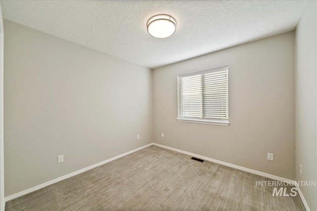 spare room featuring carpet flooring and a textured ceiling