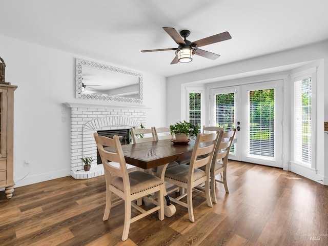 248 N Palmetto Dr, Eagle, ID 83616 - dining area featuring ceiling fan, a fireplace, and wood finished floors