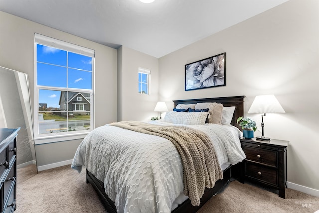 bedroom with multiple windows and carpet