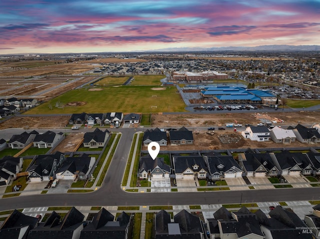 view of aerial view at dusk