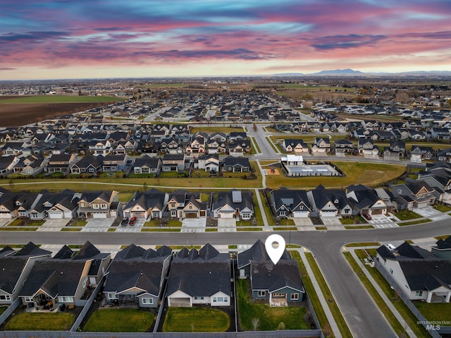 view of aerial view at dusk