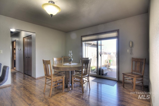 dining room featuring dark wood-style floors and baseboards