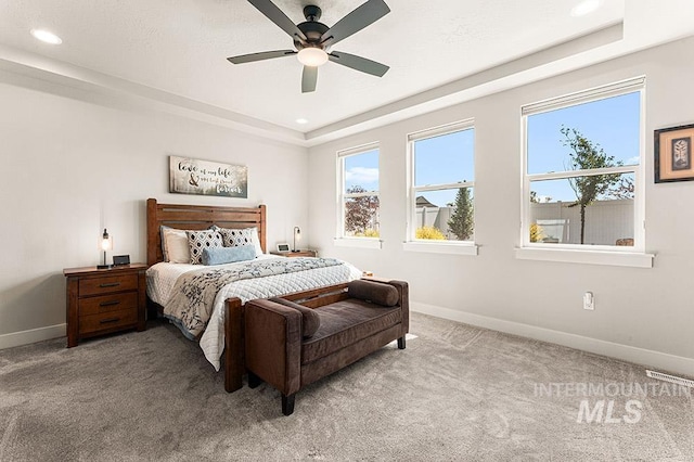 59 S Ravine Way, Nampa, ID 83687 - bedroom featuring baseboards, a raised ceiling, recessed lighting, and light carpet
