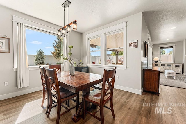 59 S Ravine Way, Nampa, ID 83687 - dining room featuring wood finished floors, baseboards, a textured ceiling, and recessed lighting