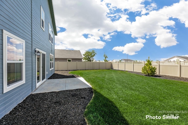 view of yard with a patio area and a fenced backyard