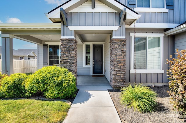 1234 W Sagwon Dr, Kuna, ID 83634 - view of exterior entry featuring board and batten siding and stone siding