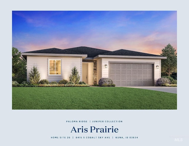 8415 S Cobalt Sky Ave, Meridian, ID 83634 - view of front of house with a garage, a front lawn, and concrete driveway