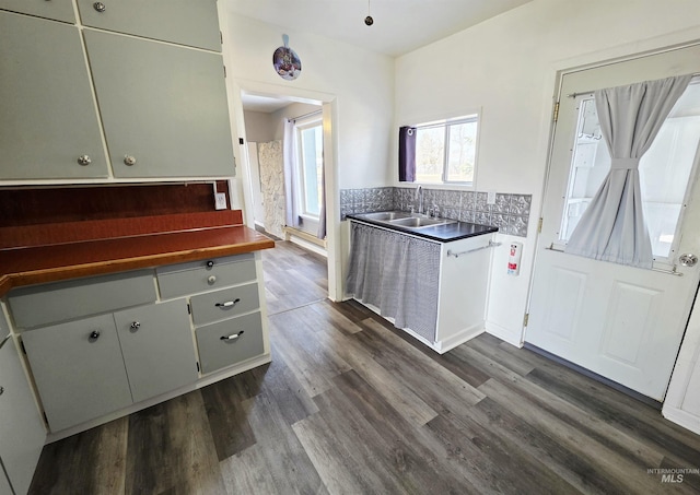522 Ellis Ave, Winchester, ID 83555 - kitchen with a sink, dark countertops, and dark wood-style flooring