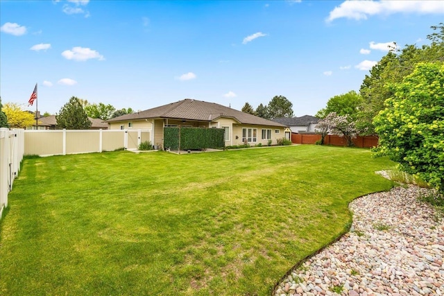 view of yard with a fenced backyard