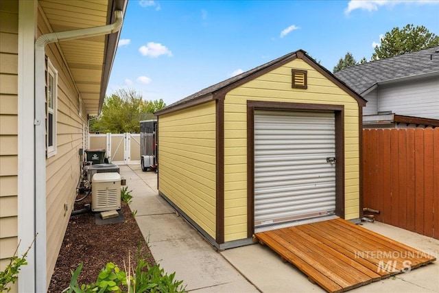 view of shed featuring a fenced backyard