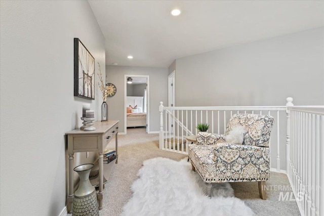 5915 N Lilybrook Pl, Boise, ID 83713 - living area with carpet flooring, recessed lighting, baseboards, and an upstairs landing