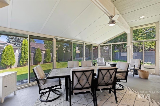 5915 N Lilybrook Pl, Boise, ID 83713 - sunroom featuring radiator heating unit, a ceiling fan, and outdoor dining space