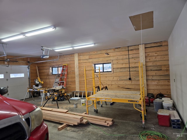 garage with wooden walls