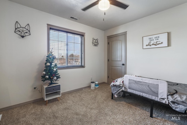 bedroom featuring carpet and ceiling fan