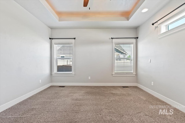 15343 Moss Creek Way, Caldwell, ID 83607 - carpeted spare room with a raised ceiling, a ceiling fan, and baseboards