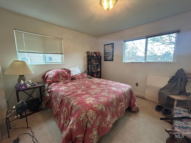 bedroom featuring carpet flooring and a textured ceiling