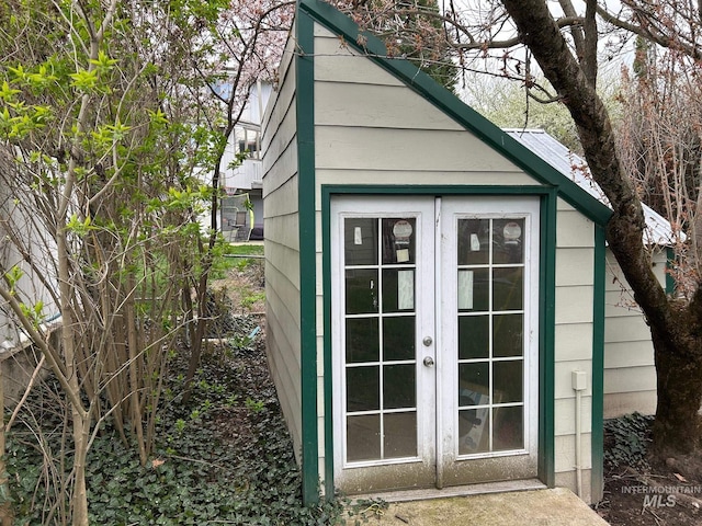 view of outdoor structure featuring french doors