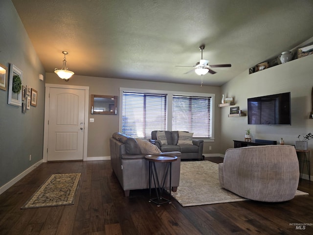 235 Meadow View Dr, Payette, ID 83661 - living area with a ceiling fan, wood finished floors, and a textured ceiling