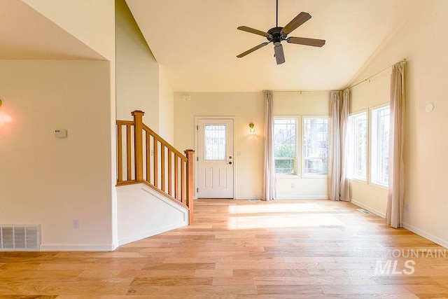 1962 E 6th St, Moscow, ID 83843 - entryway featuring visible vents, ceiling fan, plenty of natural light, and light wood-style floors