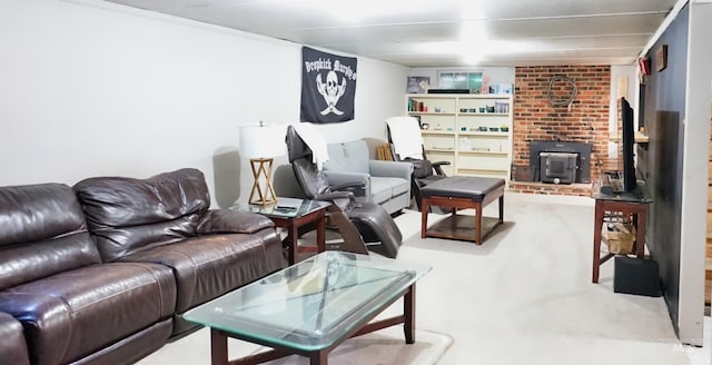 living room featuring a wood stove