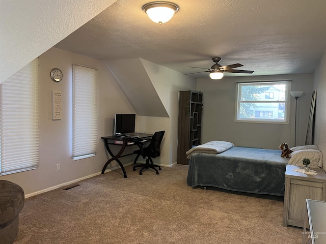 354 W Syringa Ct, Lewiston, ID 83501 - carpeted bedroom with a textured ceiling, an office area, baseboards, and a ceiling fan