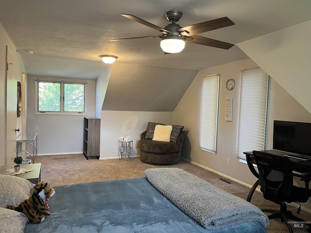 354 W Syringa Ct, Lewiston, ID 83501 - bedroom featuring carpet flooring, ceiling fan, baseboards, vaulted ceiling, and a desk