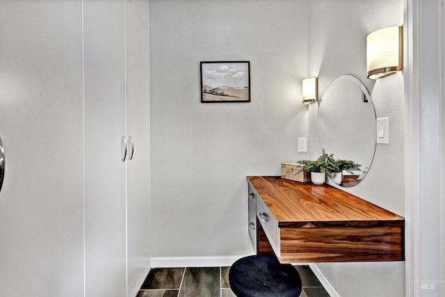 interior space with dark wood-type flooring