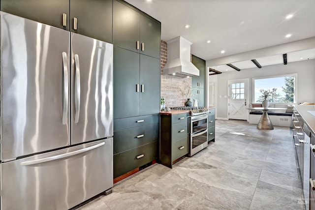 kitchen with premium range hood, appliances with stainless steel finishes, and decorative backsplash