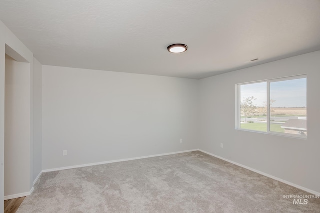 empty room featuring light carpet and a textured ceiling