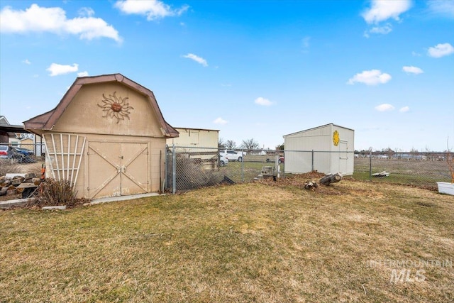 view of shed featuring fence