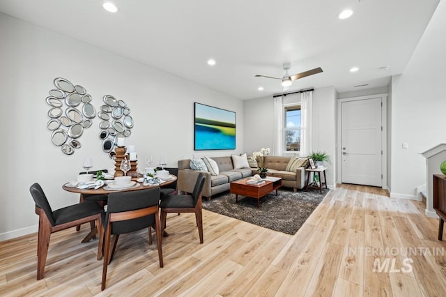 361 N Stone Canyon Ln, Star, ID 83669 - living area featuring light wood-type flooring, recessed lighting, and a ceiling fan