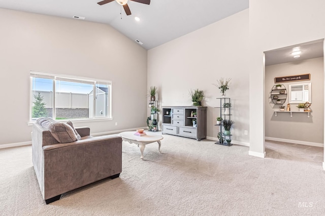 10255 W Gladiola St, Star, ID 83669 - living room featuring ceiling fan, carpet flooring, and high vaulted ceiling