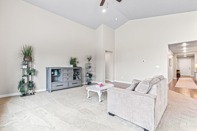 10255 W Gladiola St, Star, ID 83669 - living room featuring ceiling fan, high vaulted ceiling, and carpet
