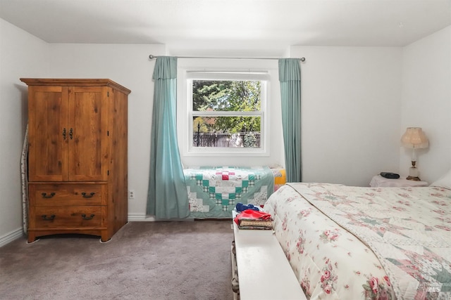 bedroom with light carpet