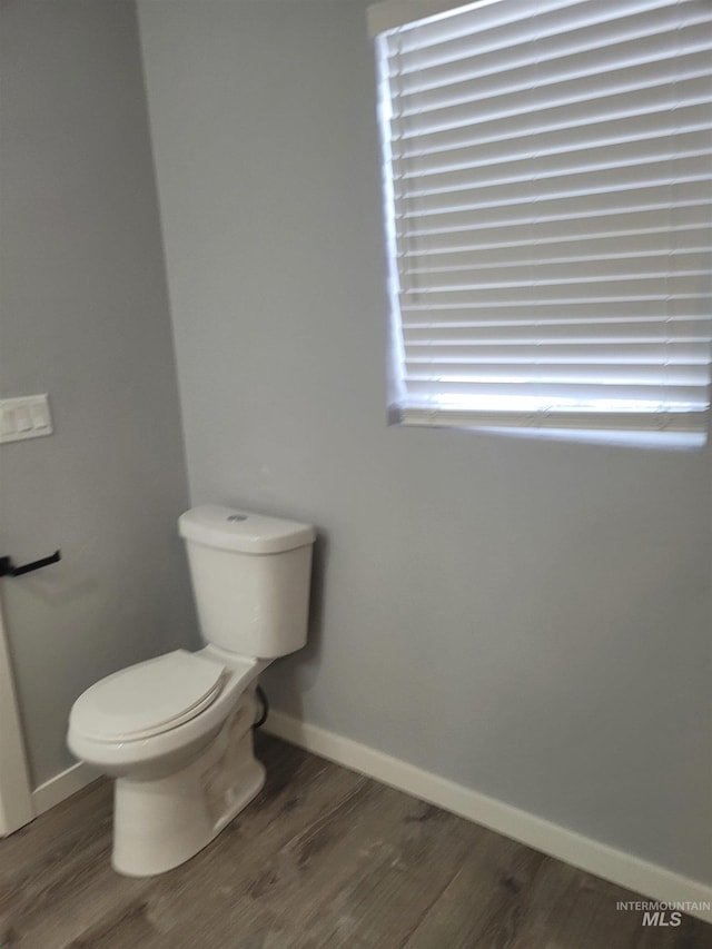 bathroom with hardwood / wood-style flooring and toilet