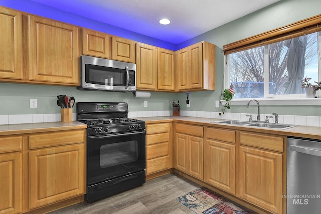 kitchen featuring sink, hardwood / wood-style flooring, and stainless steel appliances