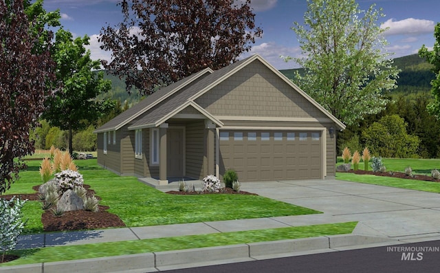 craftsman-style house with a garage and a front lawn