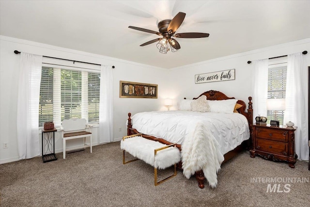 34 S 150 E, Burley, ID 83318 - carpeted bedroom featuring multiple windows, ceiling fan, crown molding, and baseboards