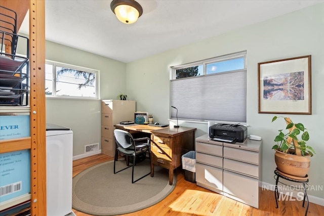 home office featuring light hardwood / wood-style floors