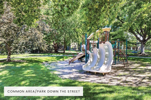 view of play area with a lawn