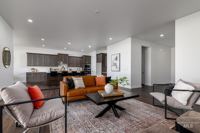 living room with dark hardwood / wood-style floors