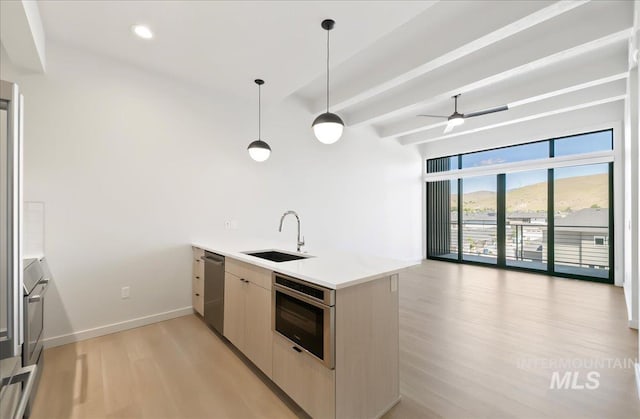 4340 E Haystack St Unit 304, Boise, ID 83716 - kitchen with a sink, stainless steel dishwasher, light wood-type flooring, a peninsula, and oven
